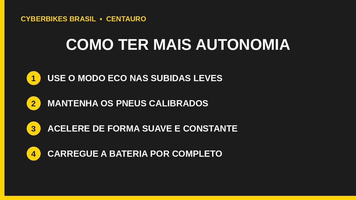 Dicas para aumentar a autonomia da bateria de uma bicicleta elétrica Cyberbikes Centauro