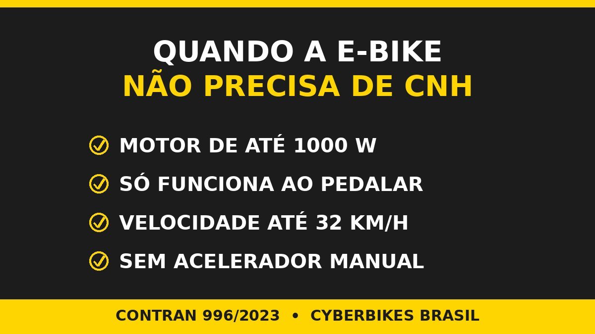 Quando a bicicleta elétrica não precisa de CNH no Brasil: motor até 1000W, só funciona pedalando, até 32 km/h e sem acelerador