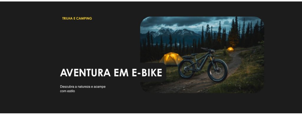 Bicicleta elétrica Centauro em trilha na floresta com barraca de camping — aventura em e-bike
