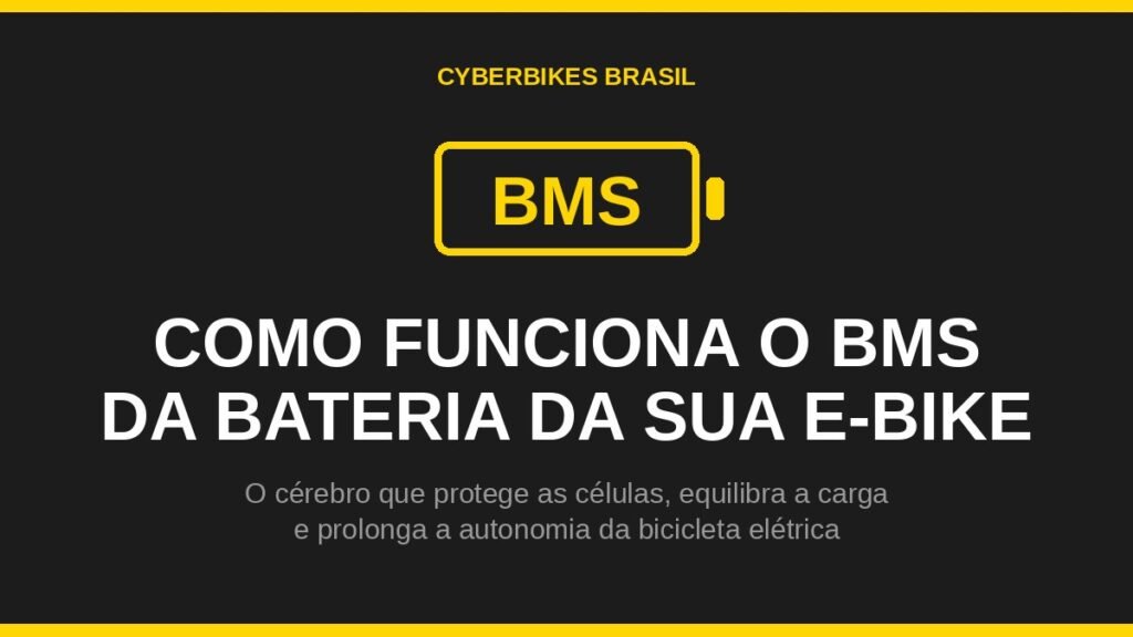Banner Cyberbikes Brasil: como funciona o BMS da bateria de bicicleta eletrica, com icone de bateria e a sigla BMS