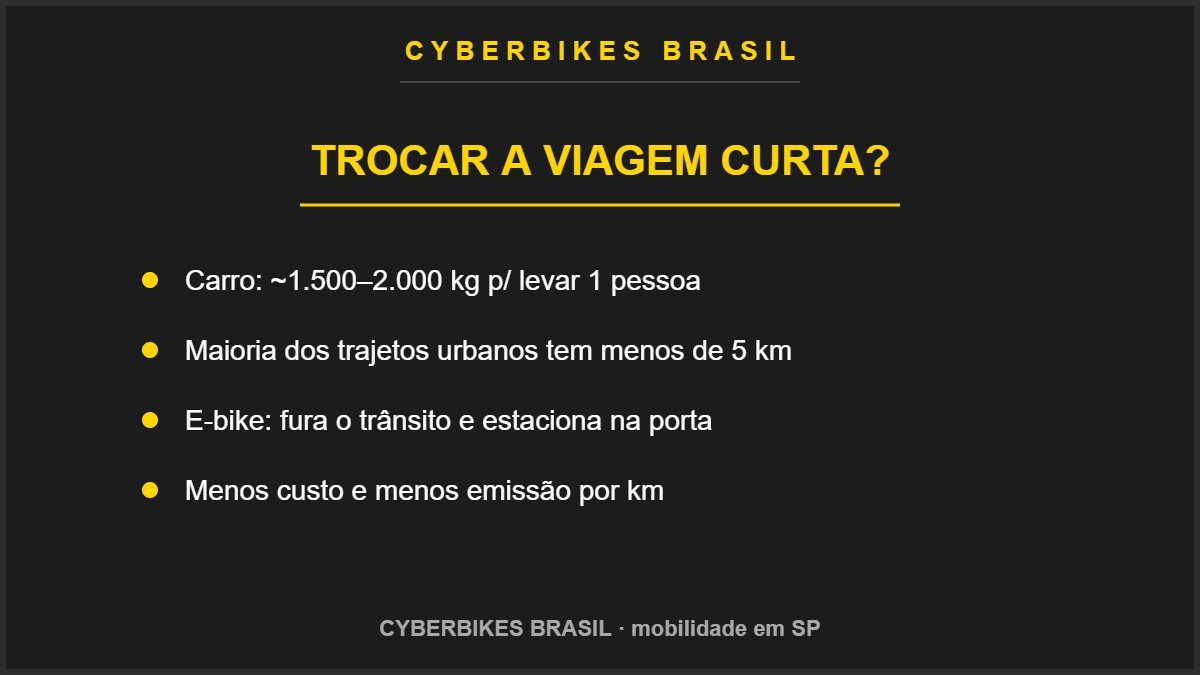 Motivos para trocar viagens curtas de carro por uma e-bike em São Paulo