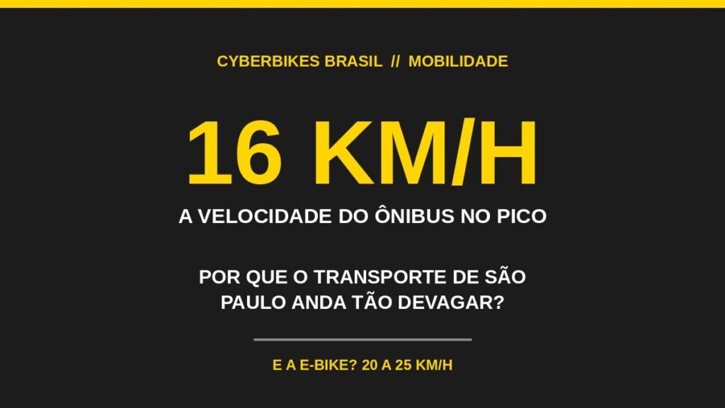 Arte da Cyberbikes Brasil: 16 km/h é a velocidade média do ônibus no pico em São Paulo — por que o transporte anda tão devagar