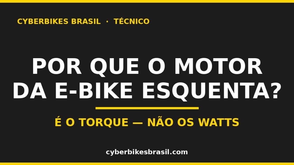 Arte técnica da Cyberbikes Brasil explicando por que o motor da bicicleta elétrica esquenta: é o torque, não os watts