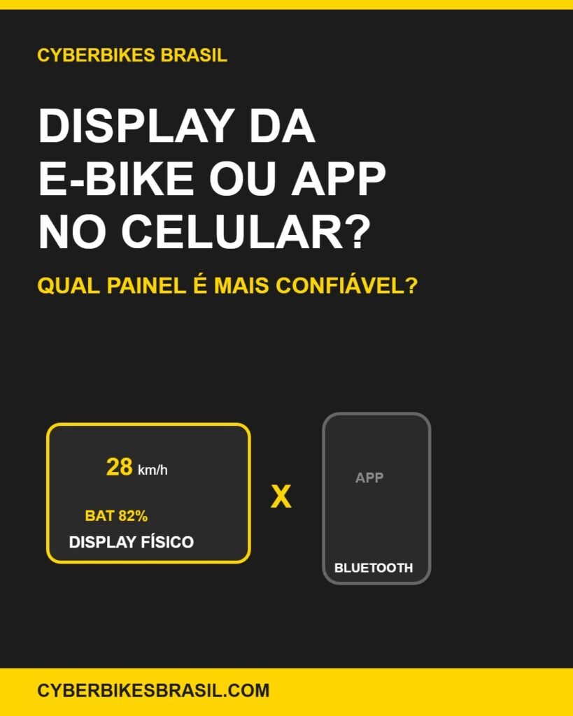 Comparativo entre display físico da bicicleta elétrica e aplicativo de celular via Bluetooth