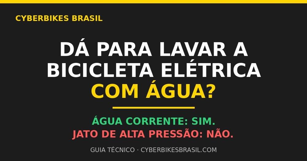 Banner Cyberbikes Brasil com a pergunta Dá para lavar a bicicleta elétrica com água, água corrente sim e jato de alta pressão não