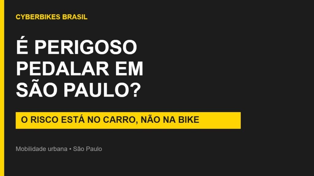 Banner Cyberbikes Brasil com a pergunta É perigoso pedalar em São Paulo e a frase o risco está no carro não na bike