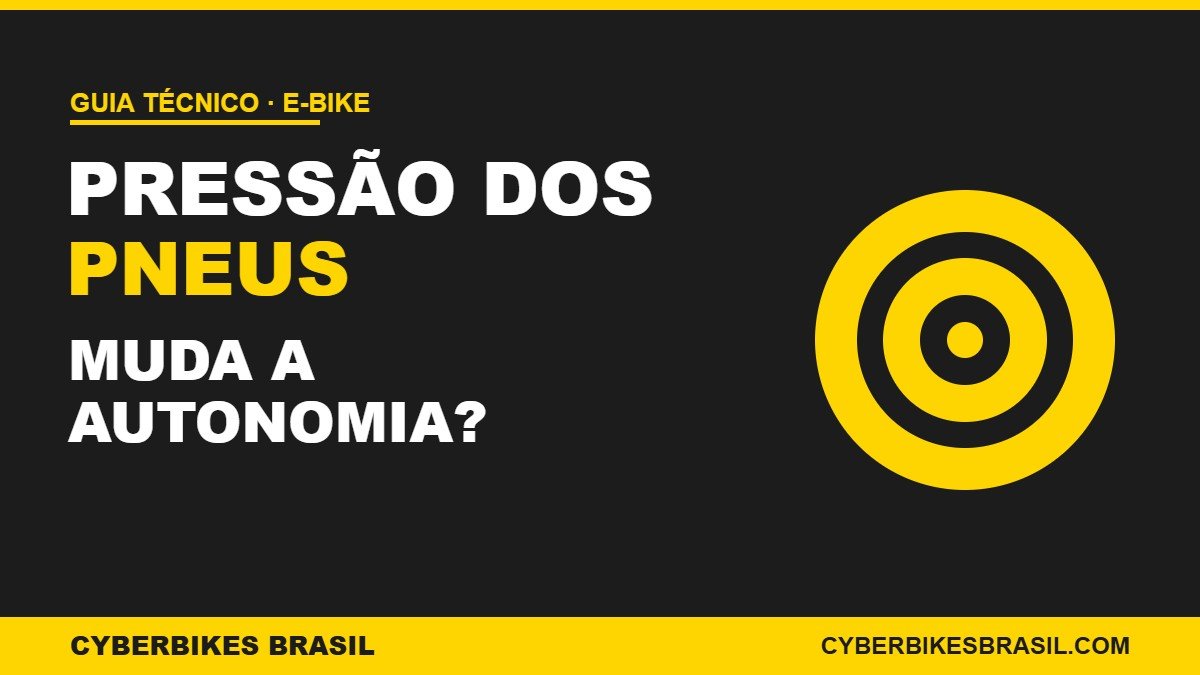 Banner Cyberbikes Brasil: Pressão dos Pneus Muda a Autonomia da e-bike, com ícone de pneu em amarelo