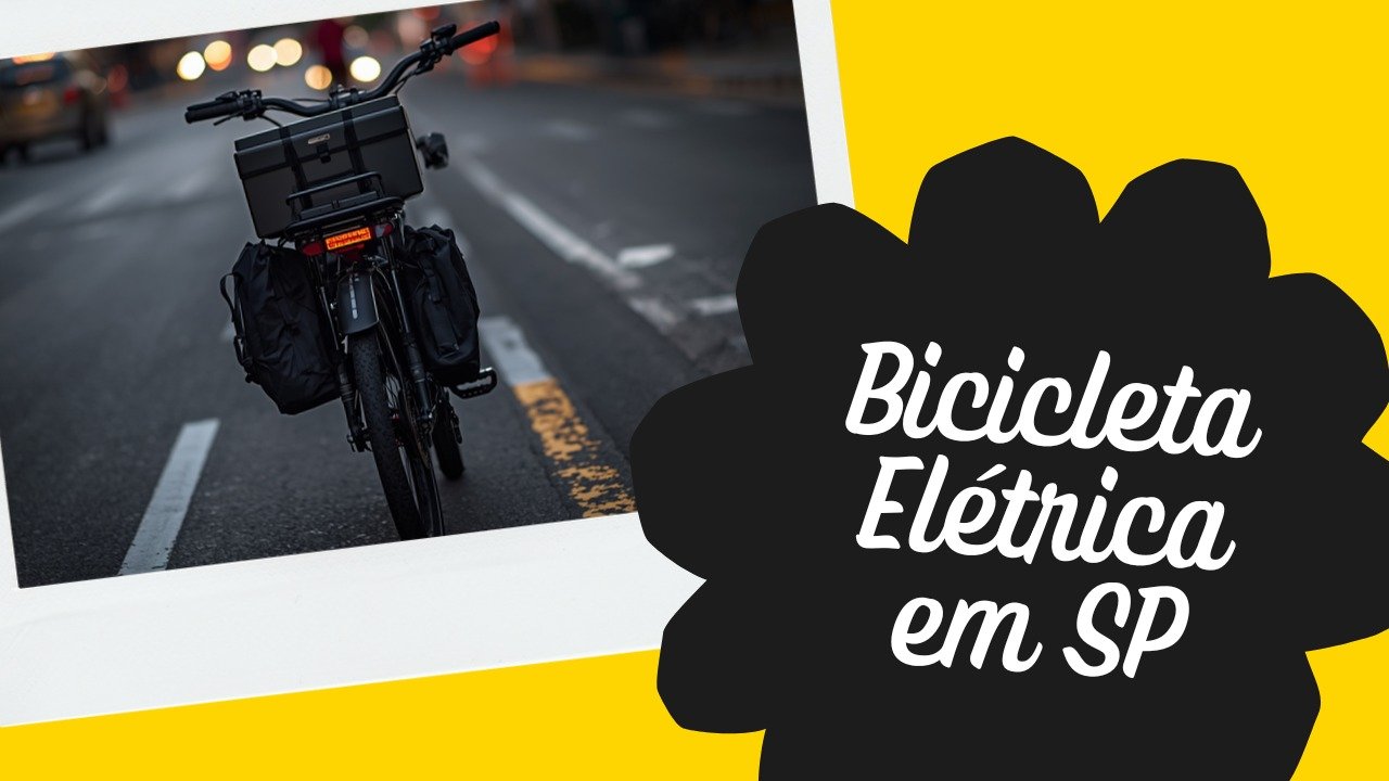 Bicicleta elétrica com bagageiro traseiro e alforjes carregados numa via de São Paulo