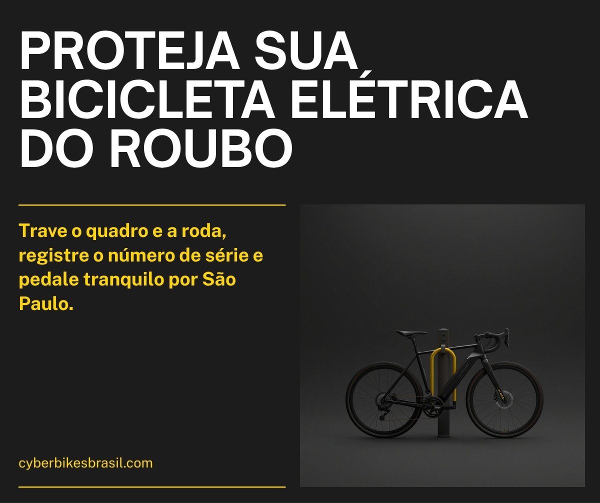 Bicicleta elétrica travada com cadeado U para evitar roubo de bicicleta elétrica em São Paulo
