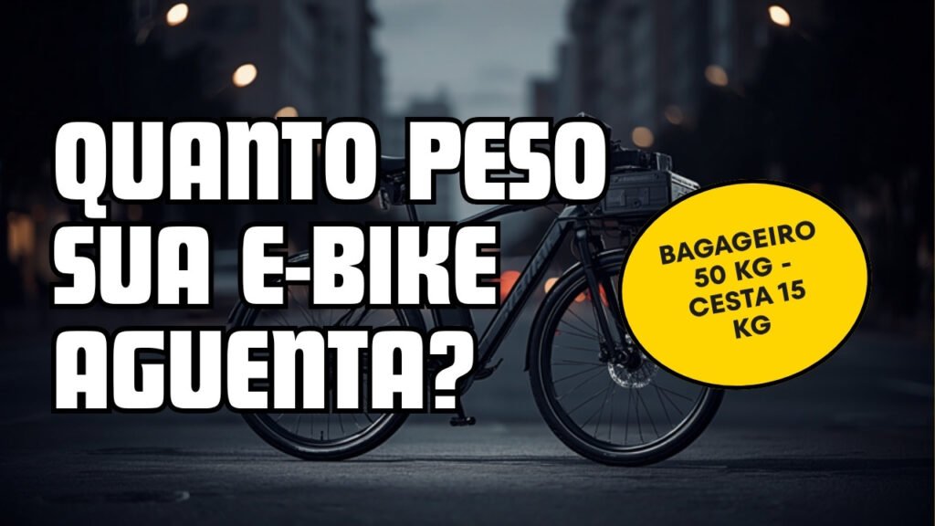 Quanto peso uma bicicleta elétrica aguenta: e-bike preta com bagageiro traseiro carregado numa avenida de São Paulo